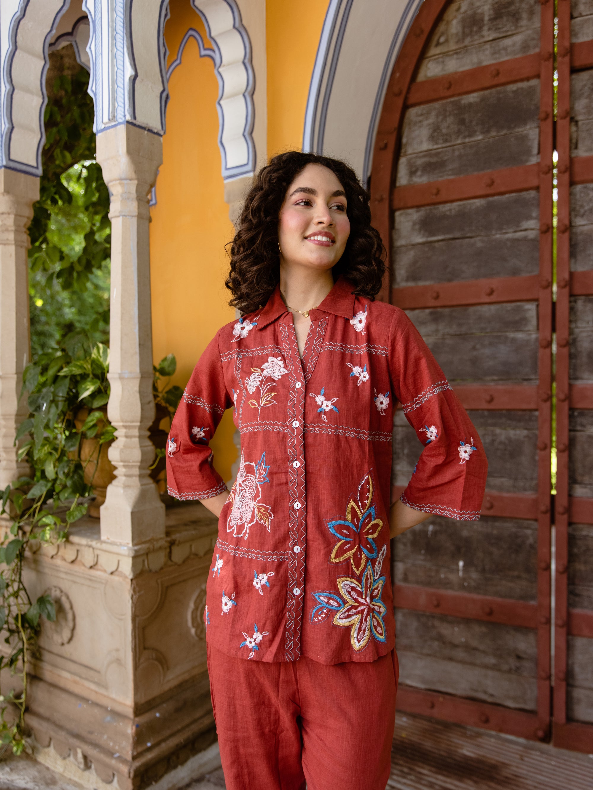 Chirag Maroon Embroidery Co-ord Set