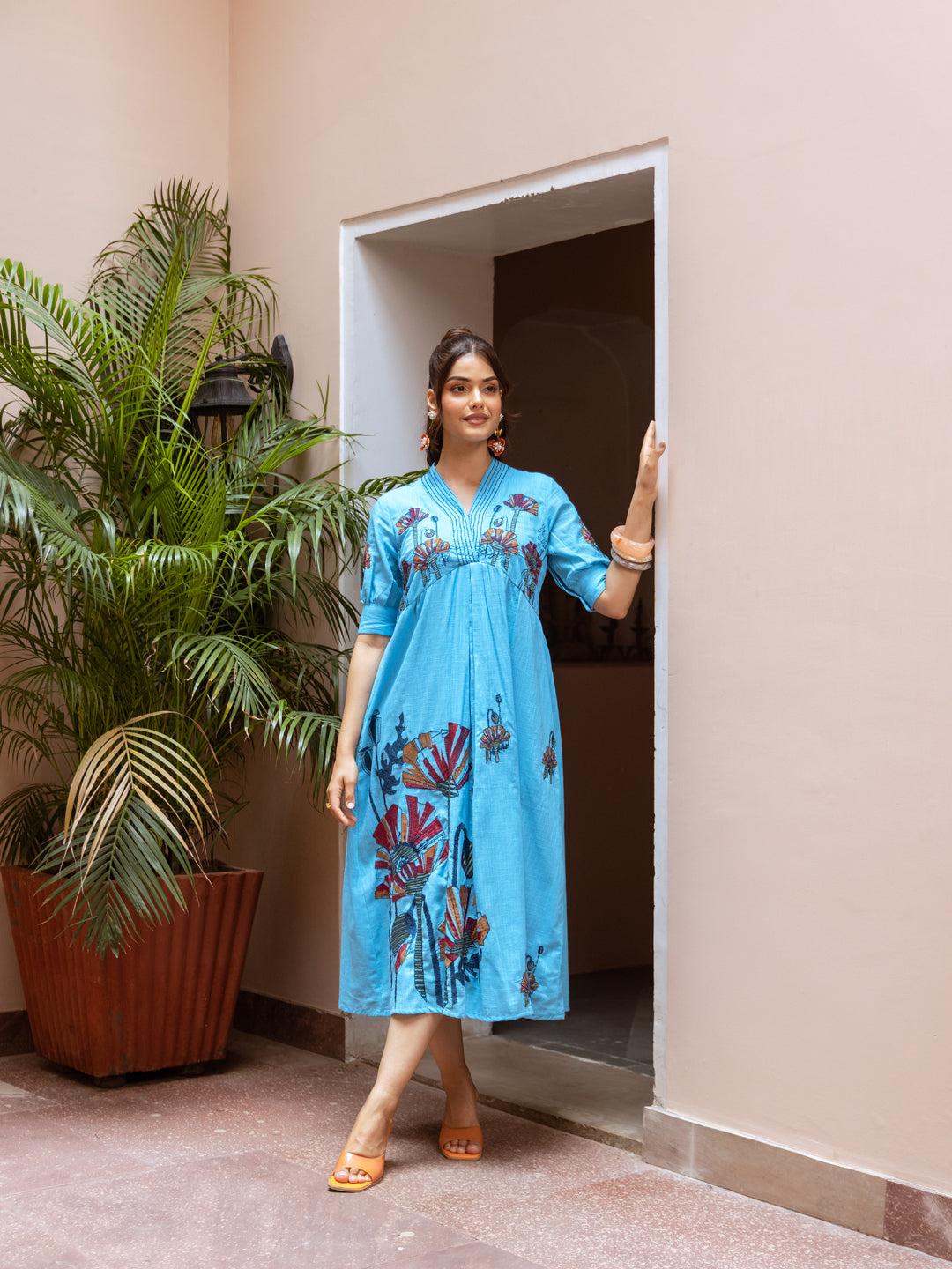 Ziya Sky Blue Embroidery Dress