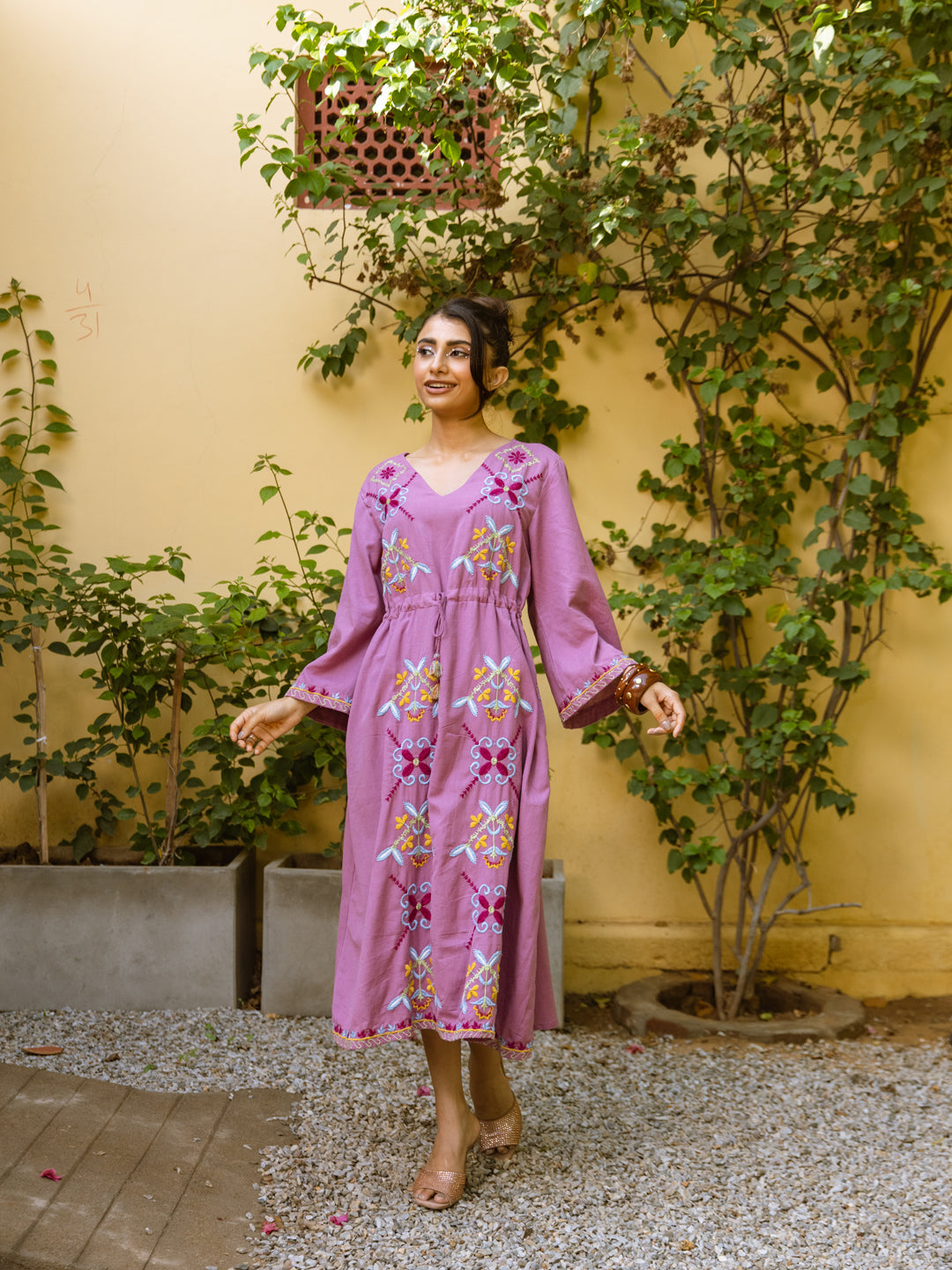 Parrot Pink Embroidery Dress