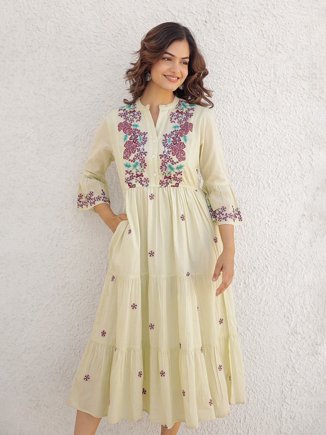 Emma Pista Green Embroidery Dress