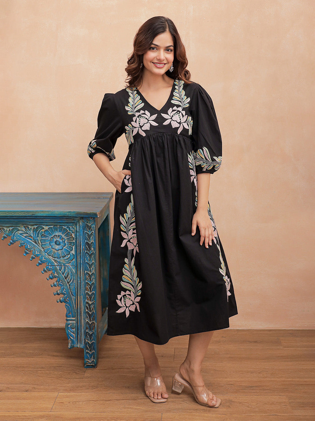 Tashi Black Embroidery Dress