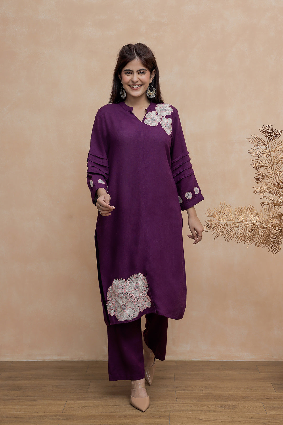 Nancy-2  Rich Wine Purple Embroidery Kurta Set