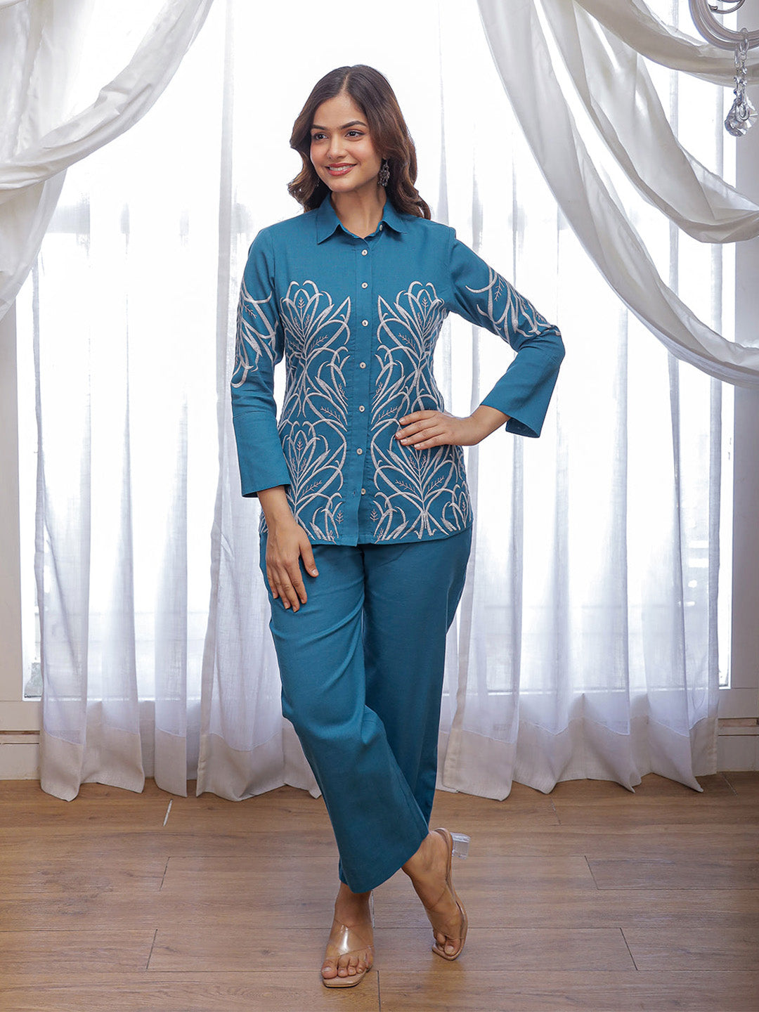 Zuri Blue  Embroidery Co-ord Set