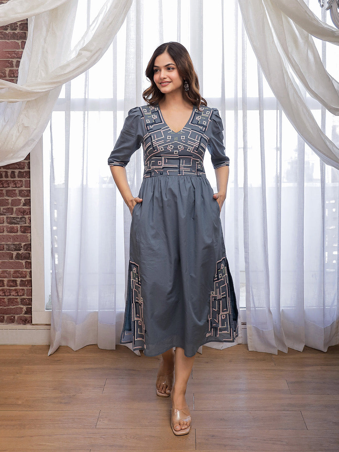 Rakhi Grey Embroidery Dress