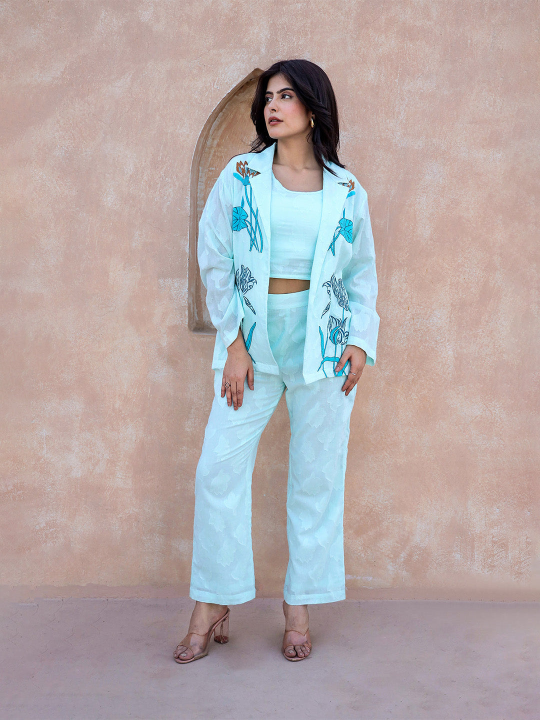 Blazzer Sky Blue Embroidery Co-ord Set