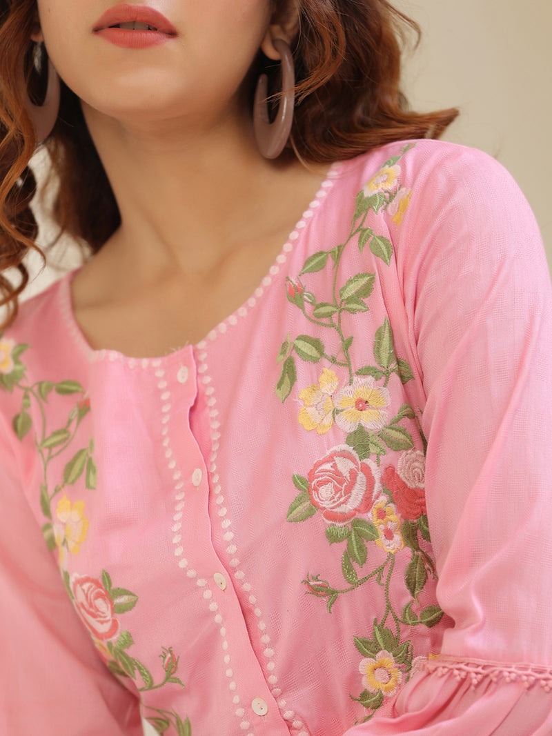 Maria pink embroidered dress