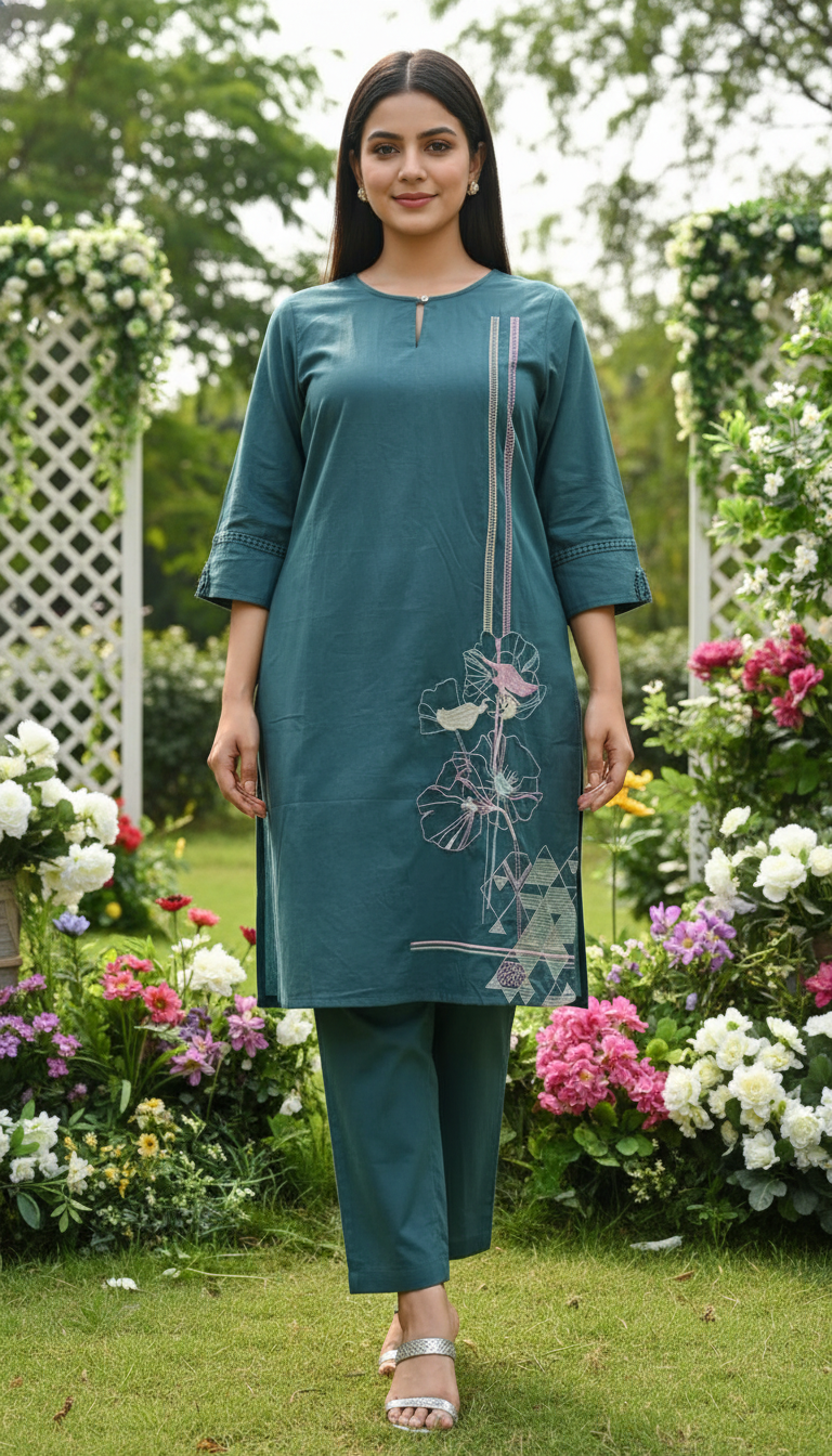 Harry Teal Green  Embroidey Kurta Set