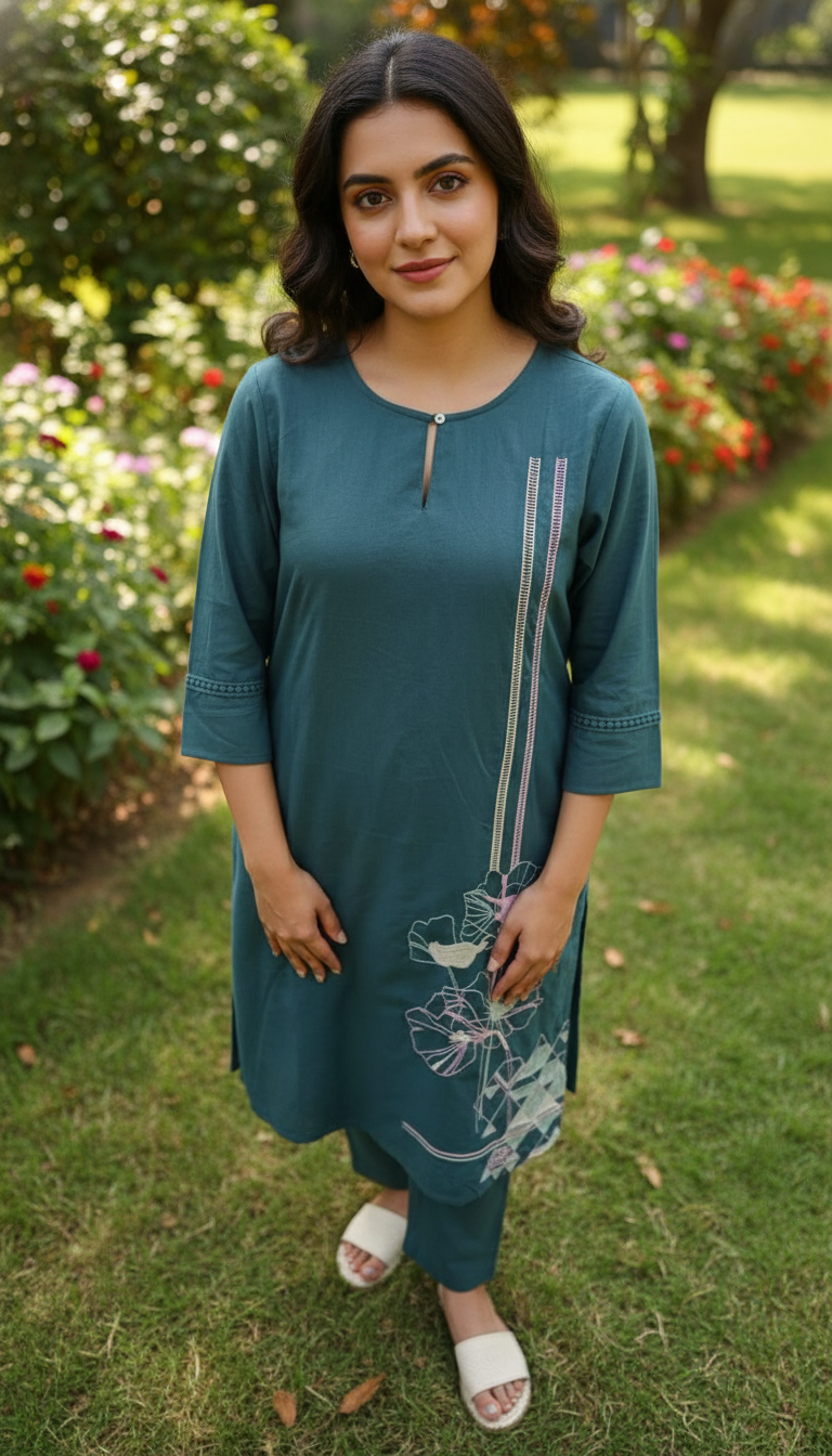 Harry Teal Green  Embroidey Kurta Set