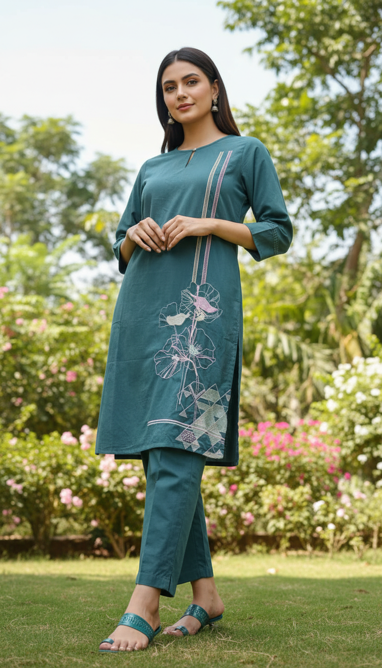 Harry Teal Green  Embroidey Kurta Set