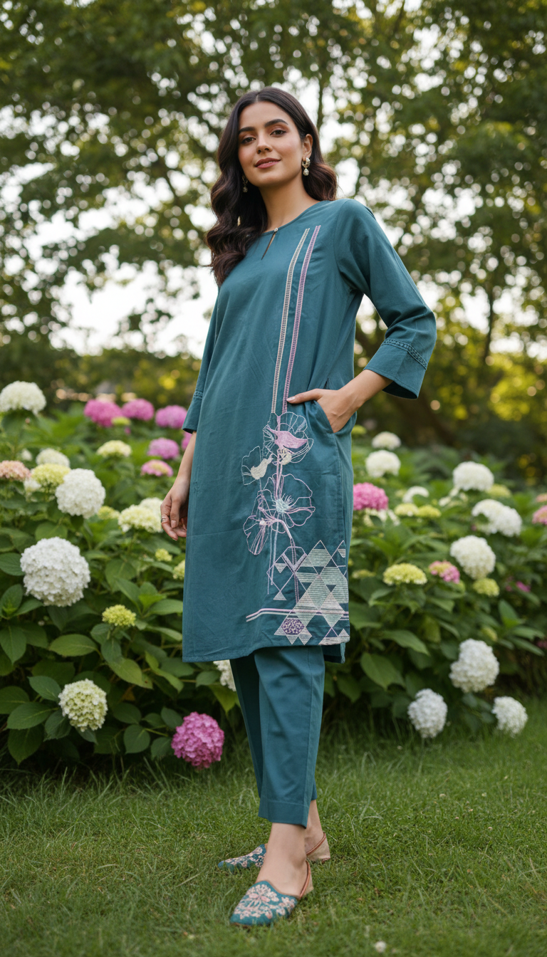Harry Teal Green  Embroidey Kurta Set
