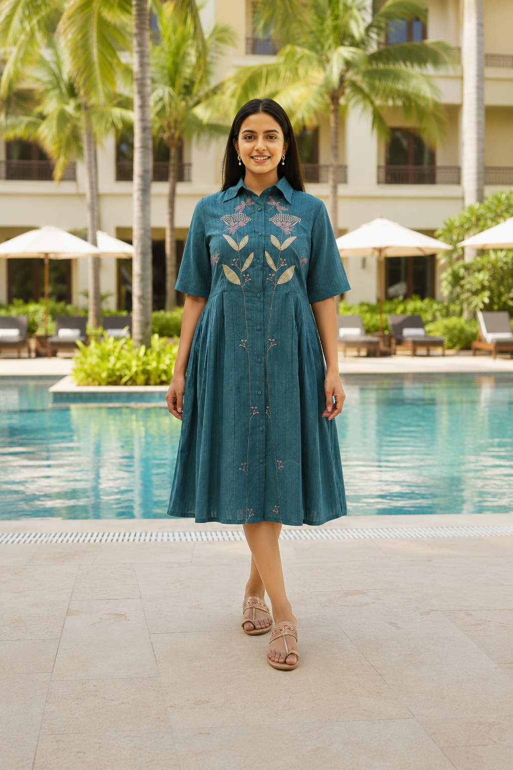 Tate Teal Green Embroidery Dress