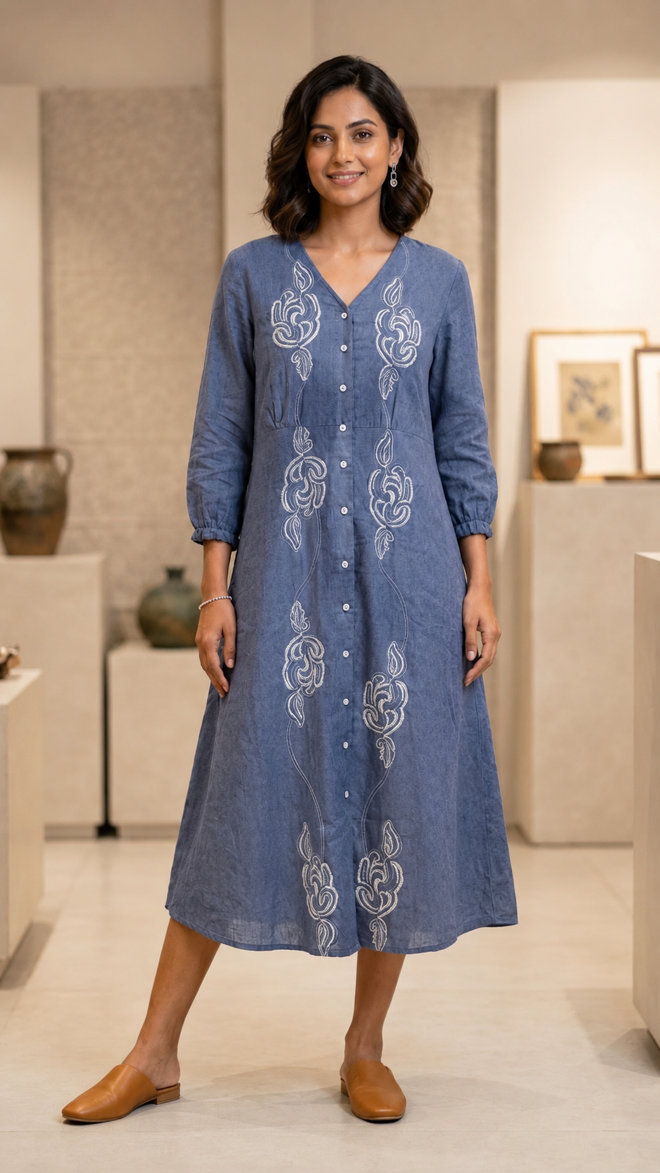 Kiara Blue Embroidery Dress