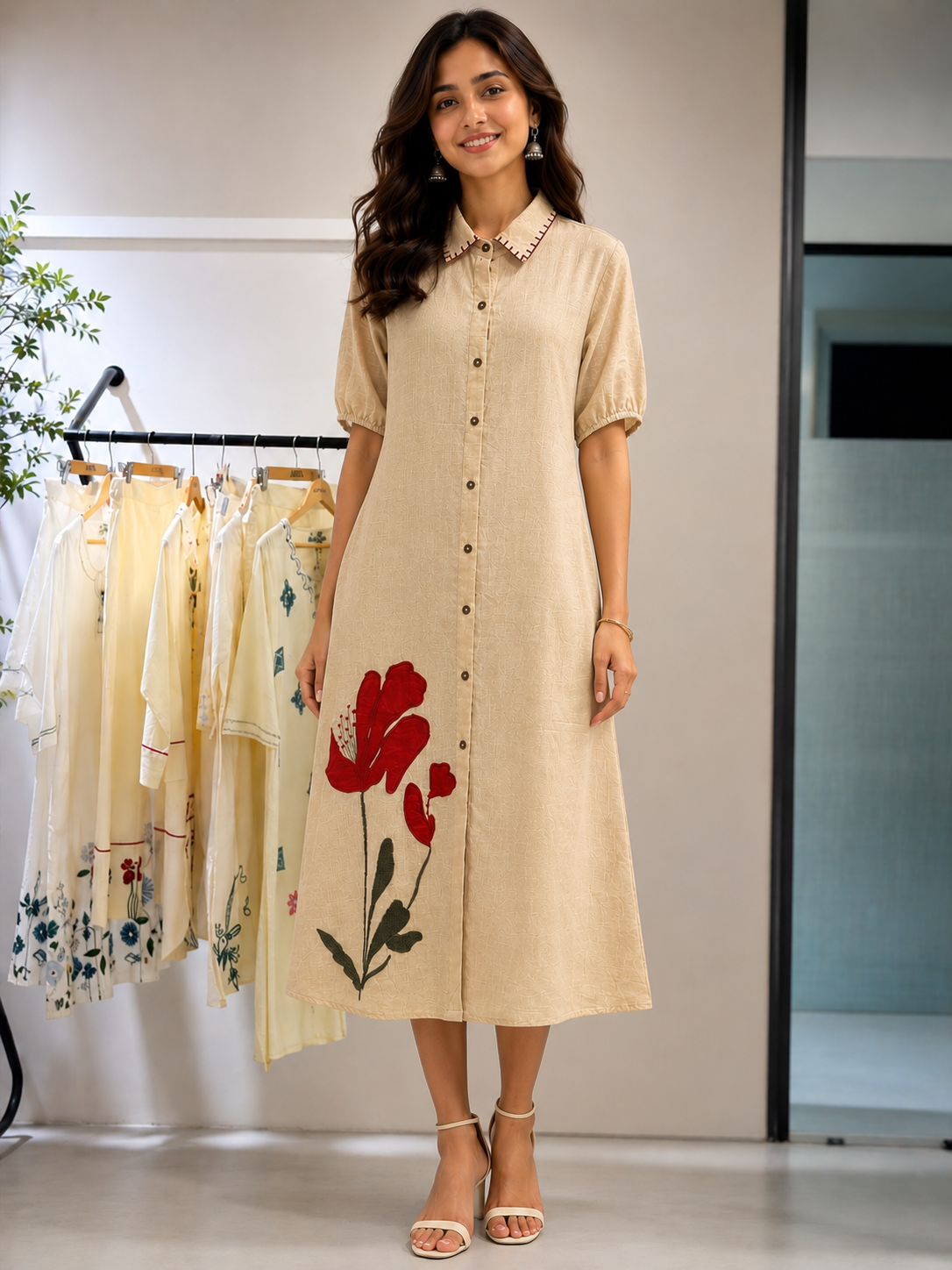 Savi Beige Embroidery Dress