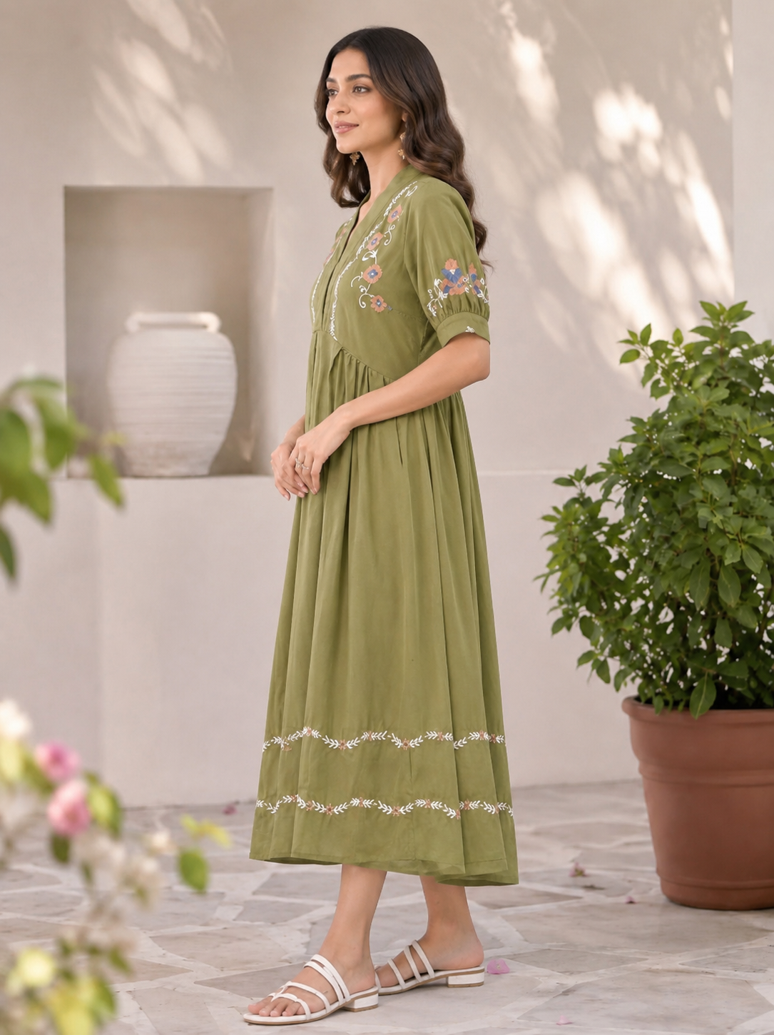 Kiwi Embroidery dress