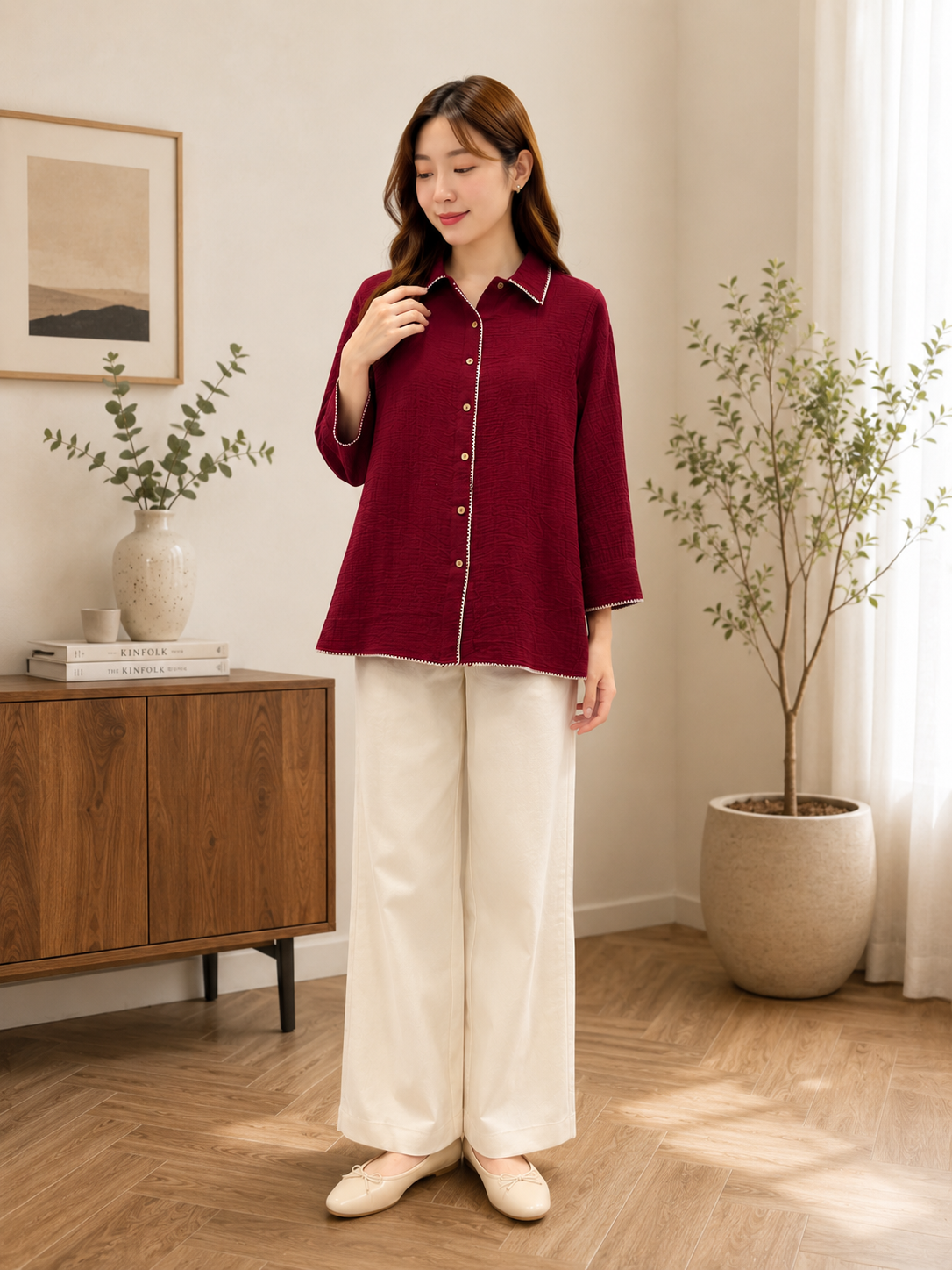 Slovey Maroon Embroidery Shrit