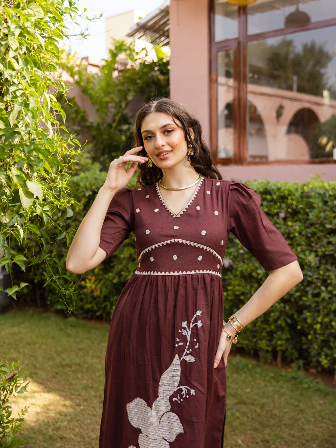 Alen Rust Embroidery Dress
