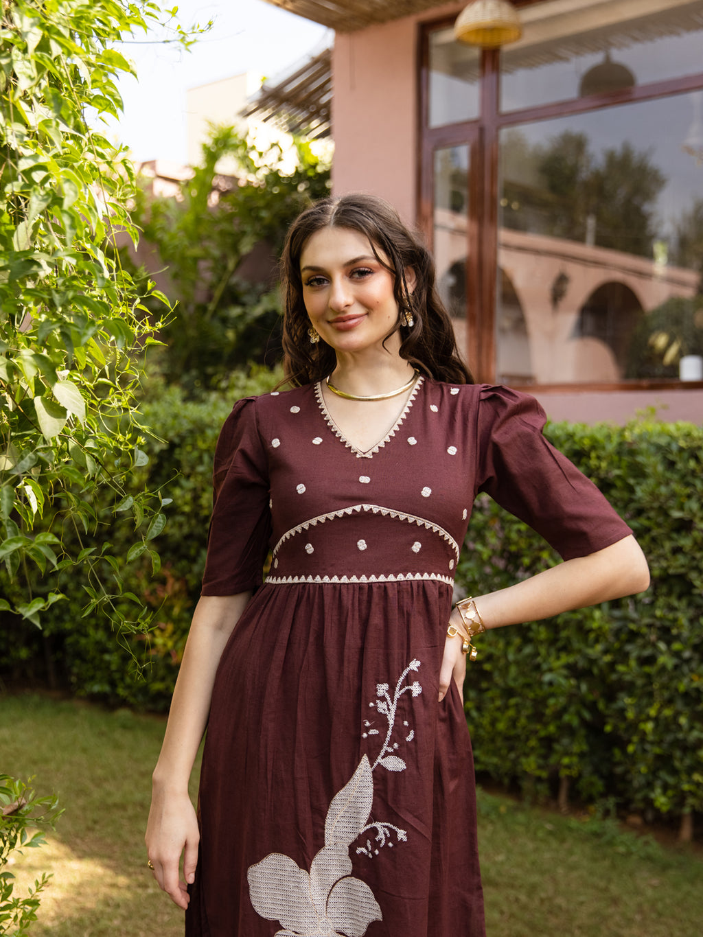 Alen Rust Embroidery Dress