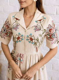 Peas beige embroidery dress