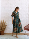 Peas teal green embroidery dress