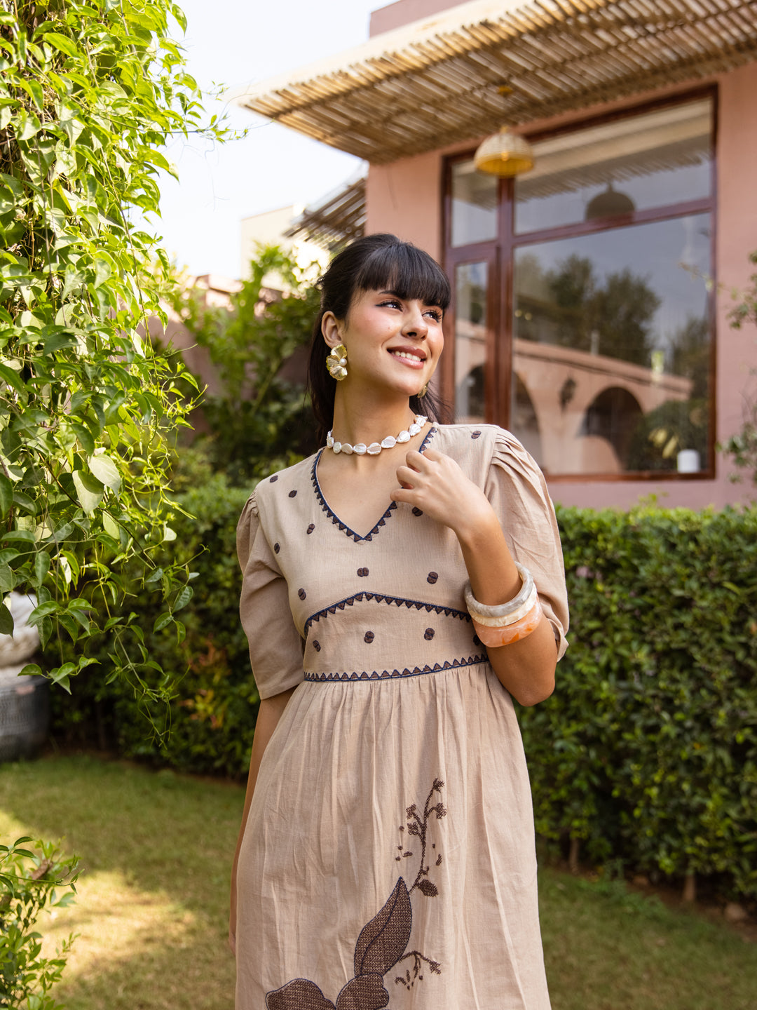 Alen Beige Embroidery Dress