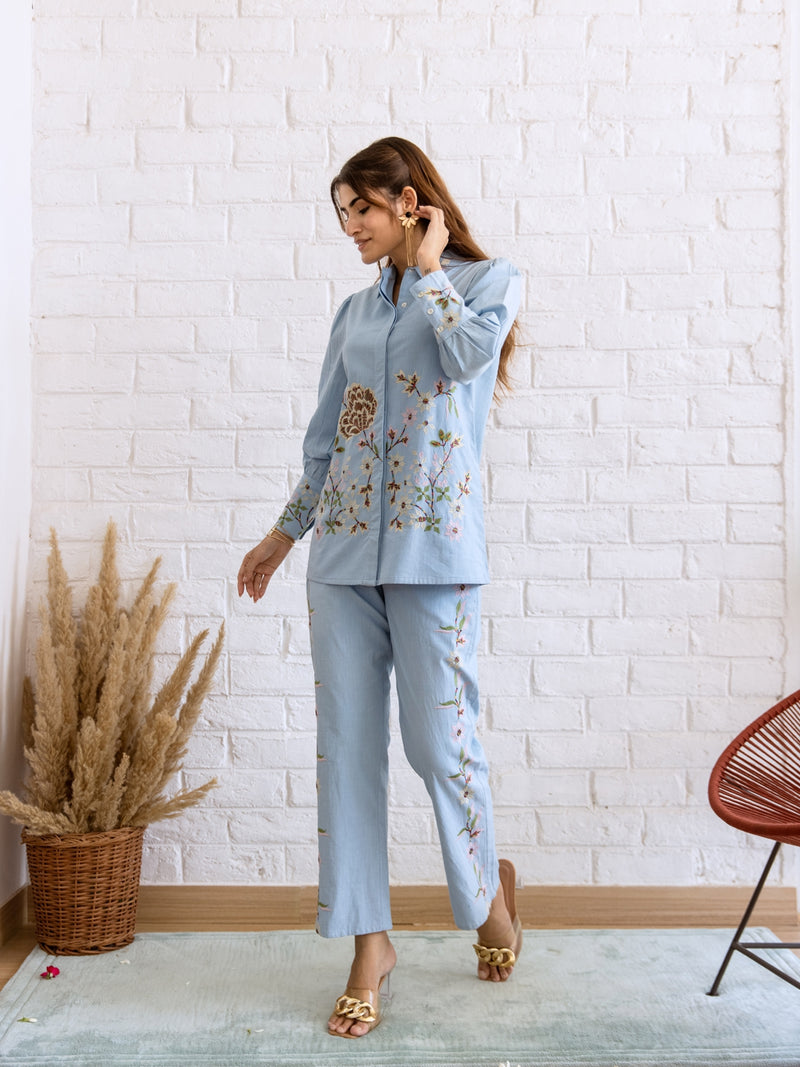 Grayson blue embroidery co-ord set