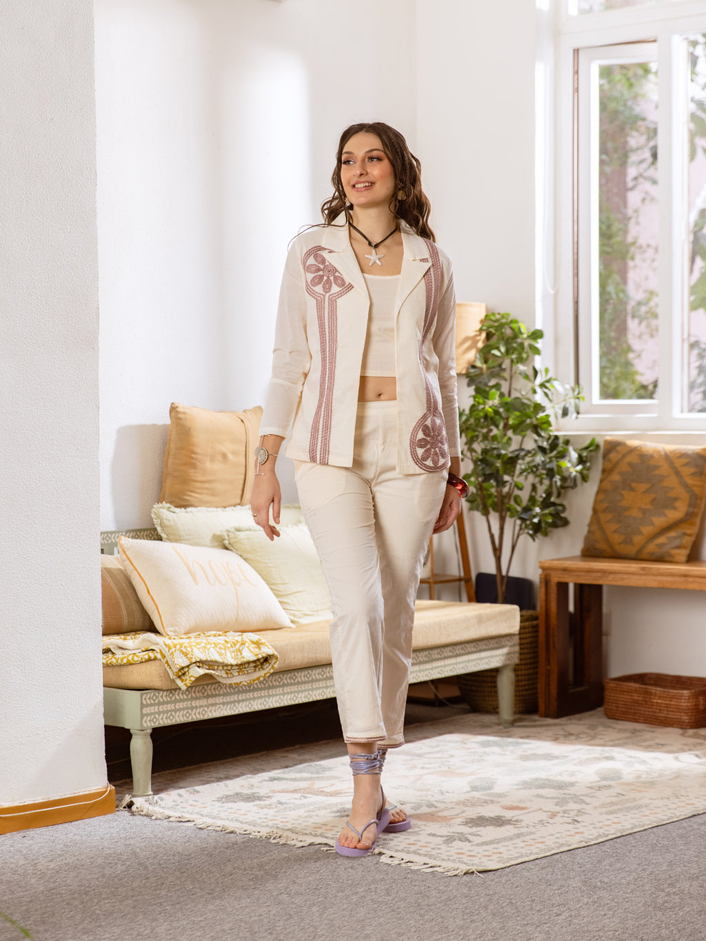 Blazzer -2 Off White Embroidery Co-ord Set