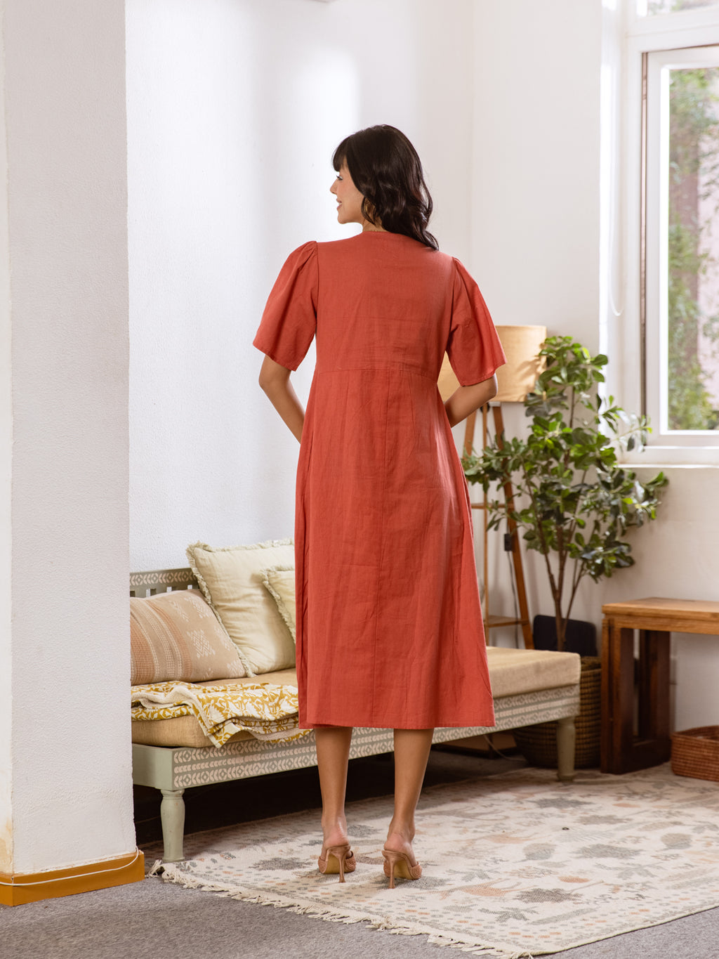 Milan Rust Embroidery Dress
