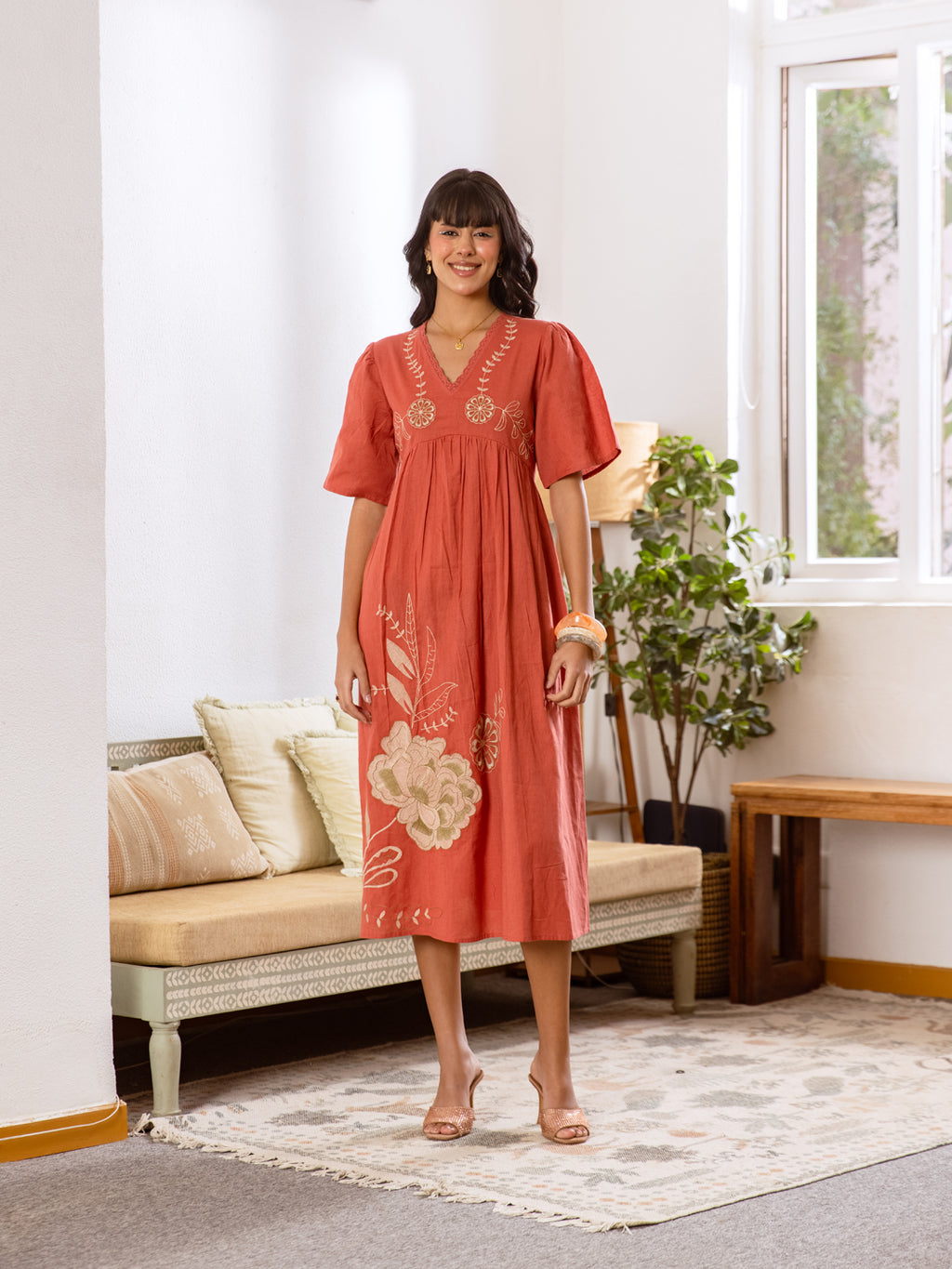 Milan Rust Embroidery Dress