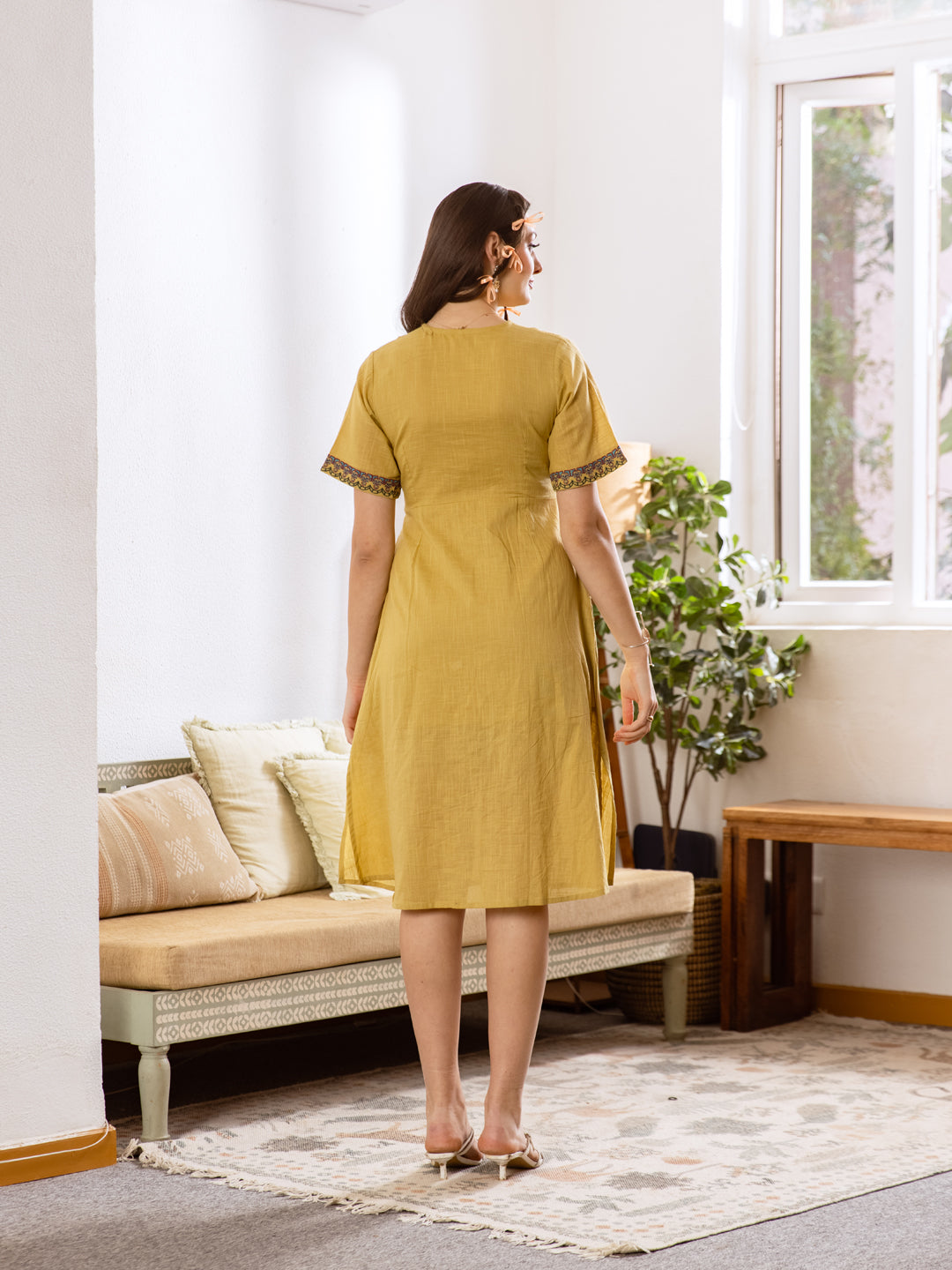 Flaming Mustard Embroidery Dress