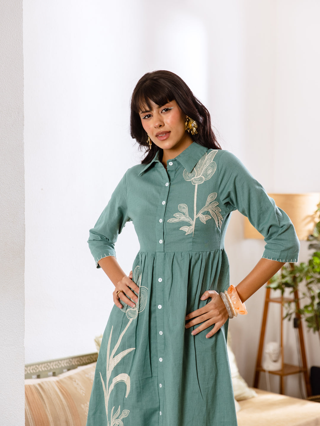 Parker Teal green Embroidery Dress