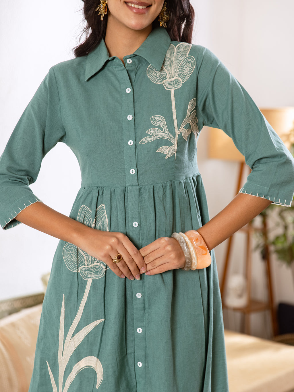 Parker Teal green Embroidery Dress