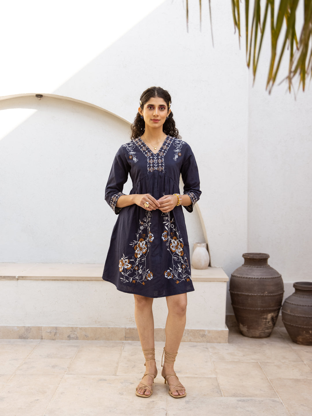 Flex embroidery navy dress