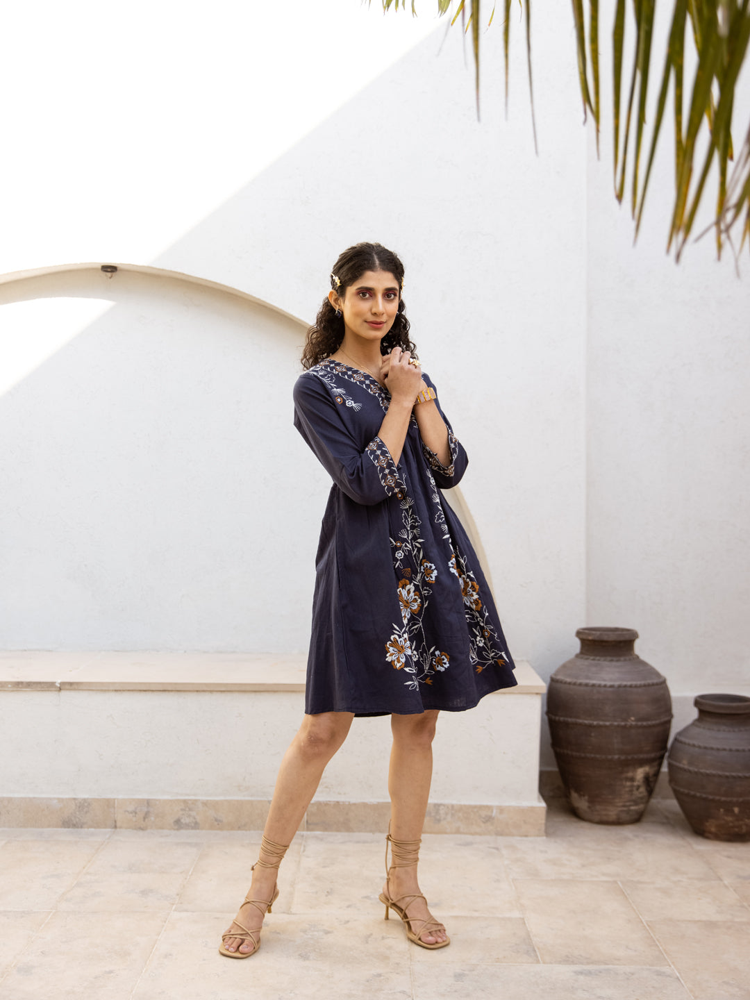 Flex embroidery navy dress