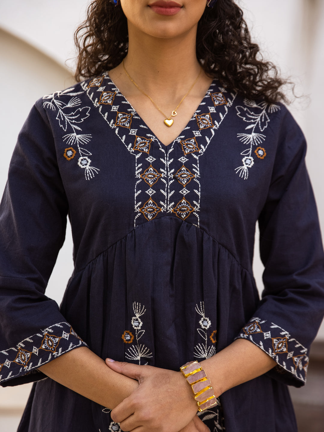 Flex embroidery navy dress