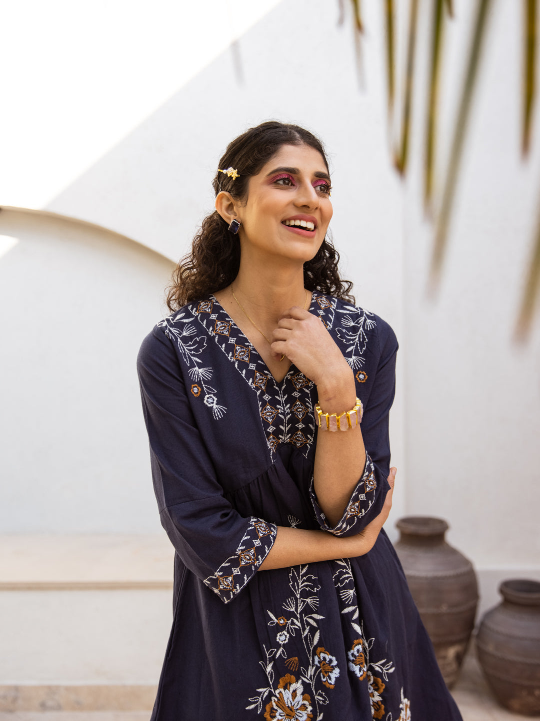 Felix Embroidery Navy Dress
