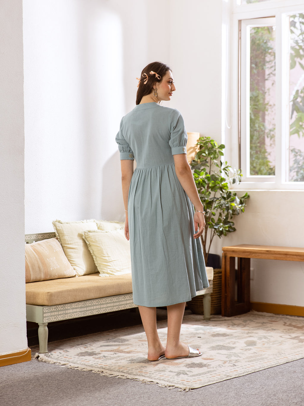 Elish Dusty blue Embroidery Dress