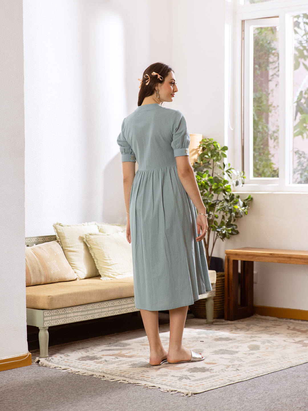 Elish Dusty blue Embroidery Dress