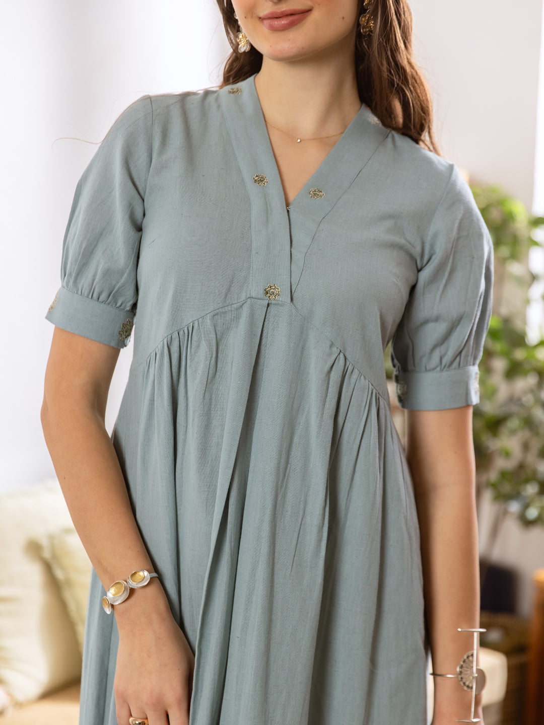 Elish Dusty blue Embroidery Dress