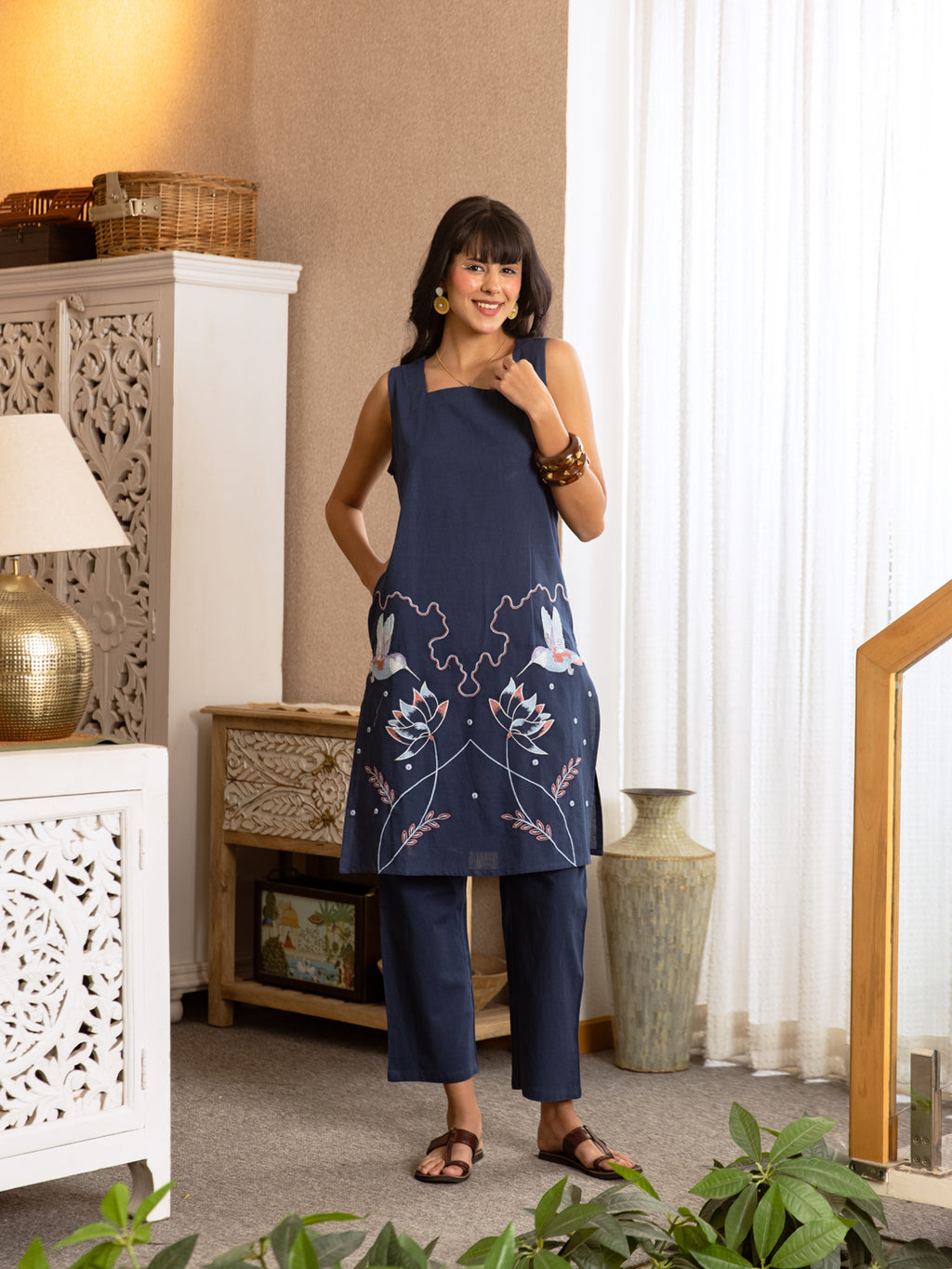 Wave Blue Embroidery Kurta Set
