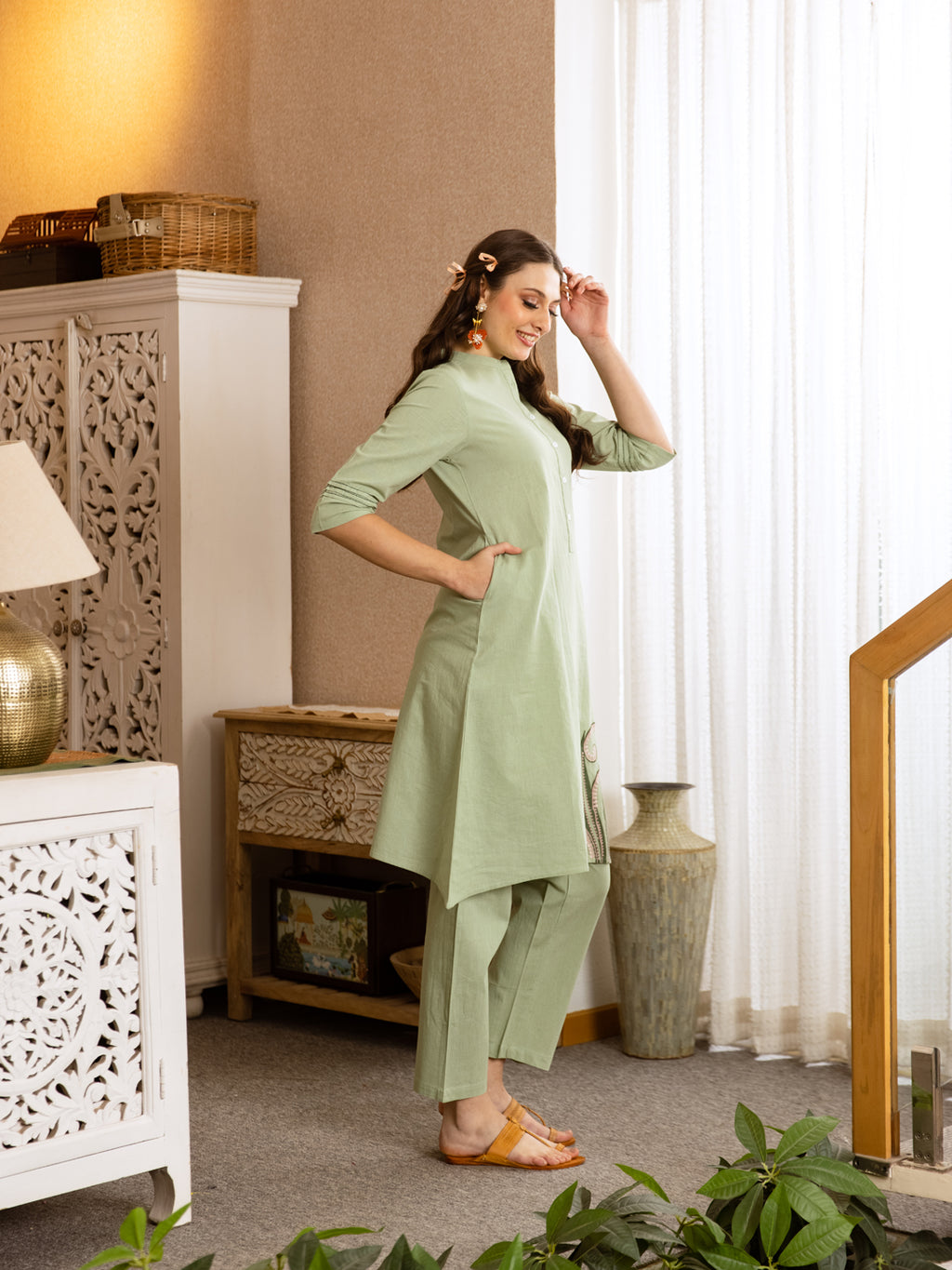 Trup Light Green Embroidery Kurta Set