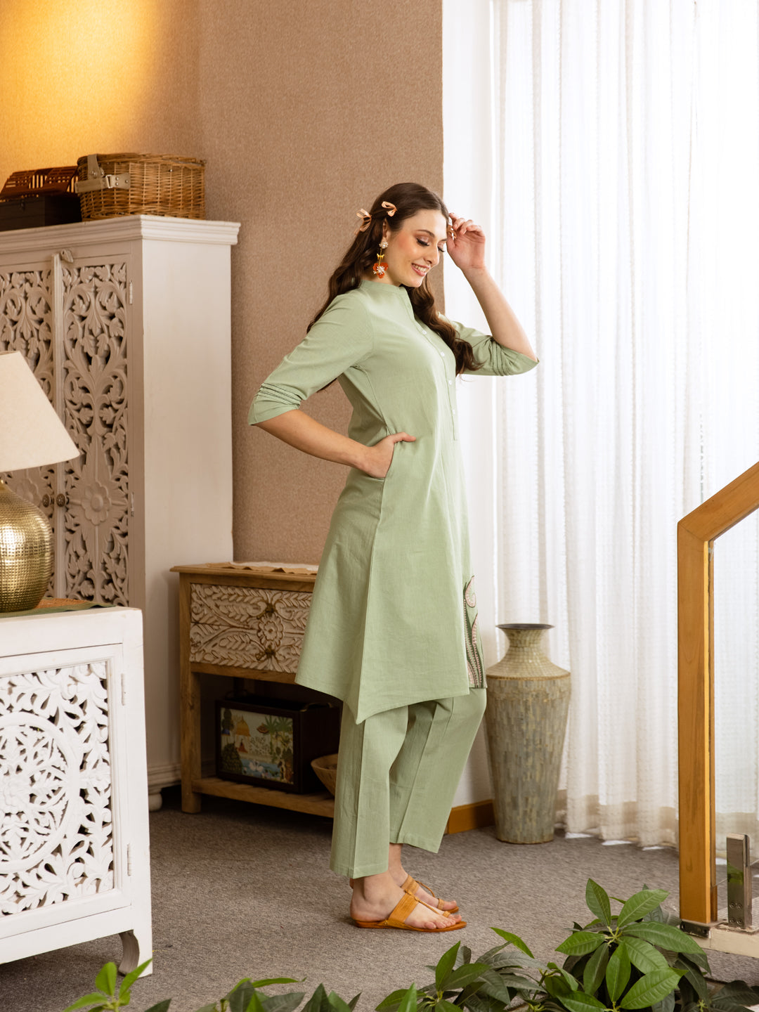Trup Light Green Embroidery Kurta Set