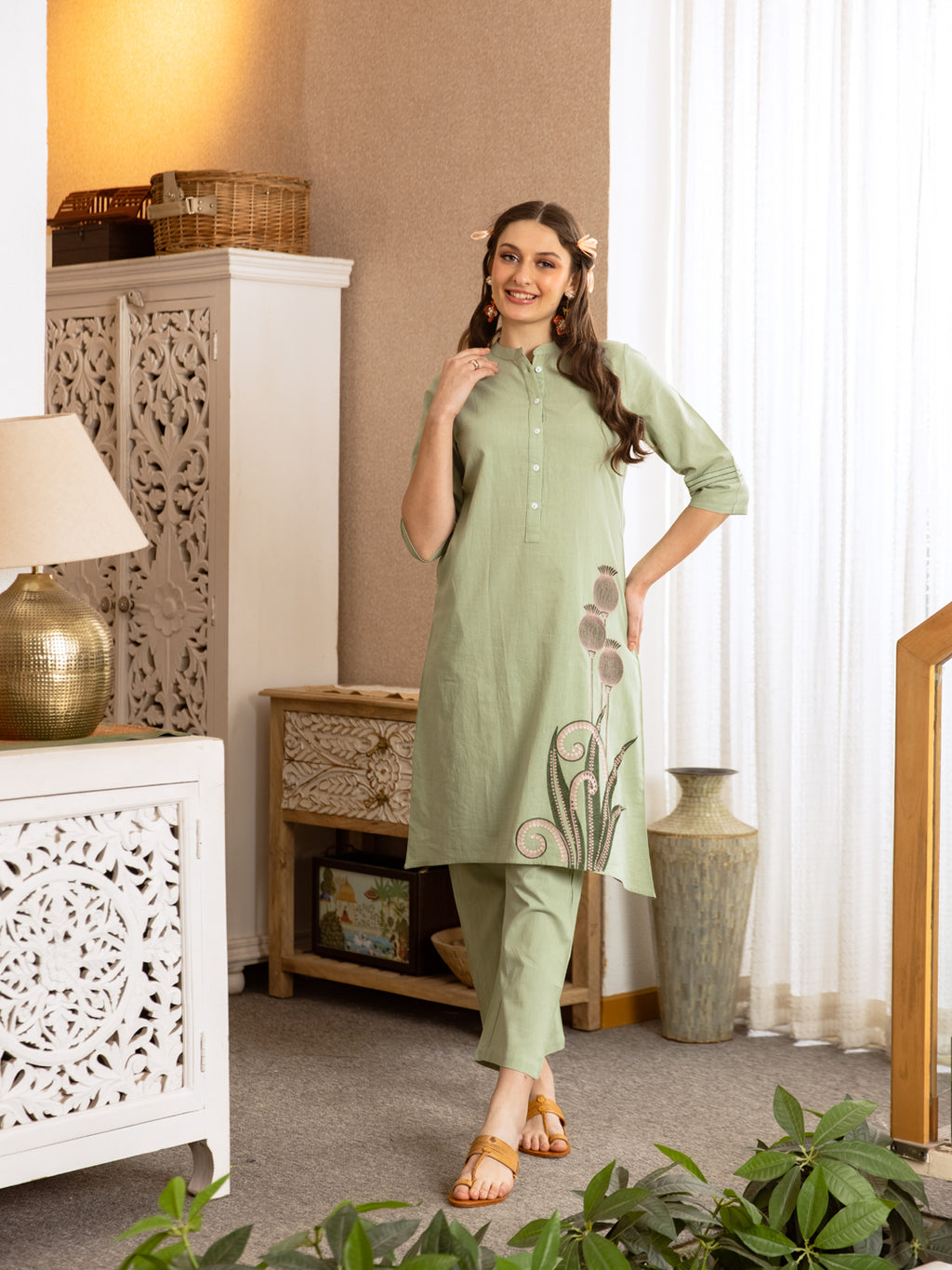 Trup Light Green Embroidery Kurta Set