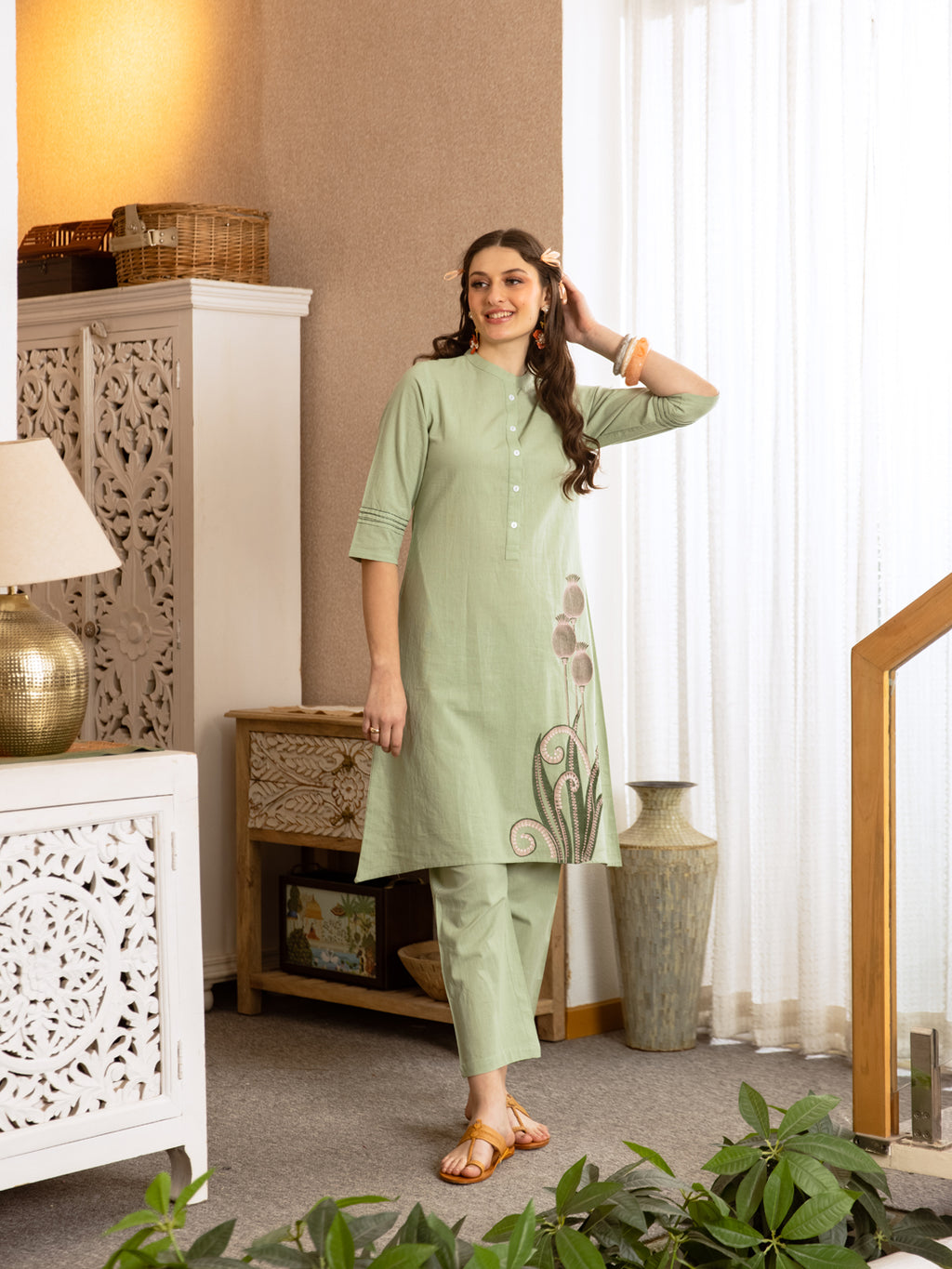 Trup Light Green Embroidery Kurta Set