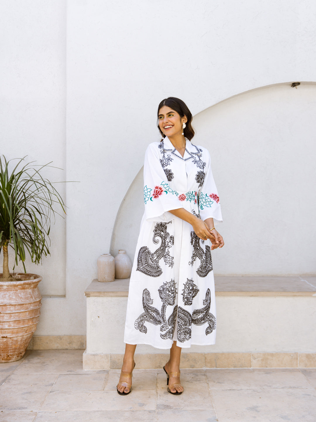 Farida White Embroidery Dress
