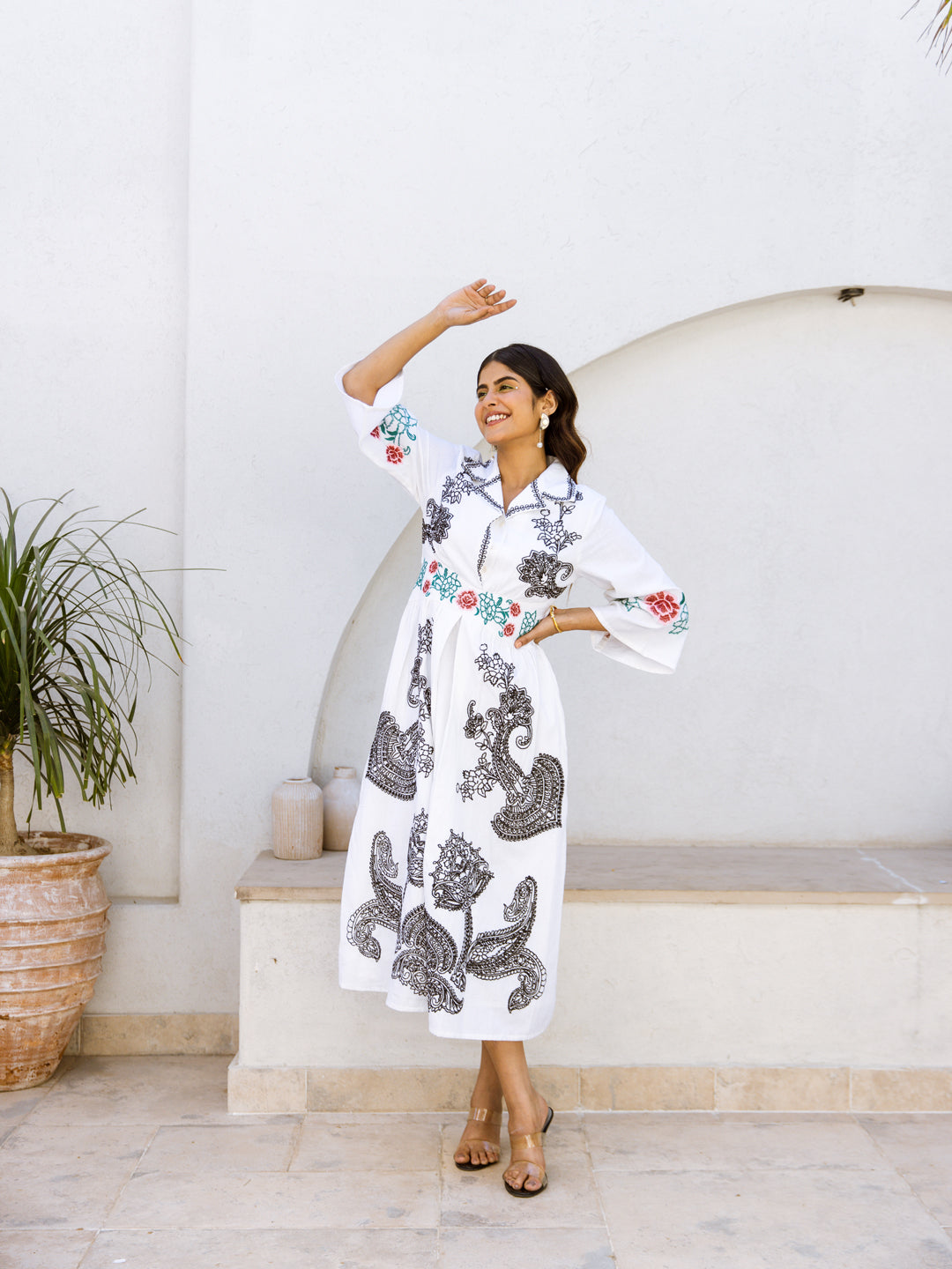 Farida White Embroidery Dress