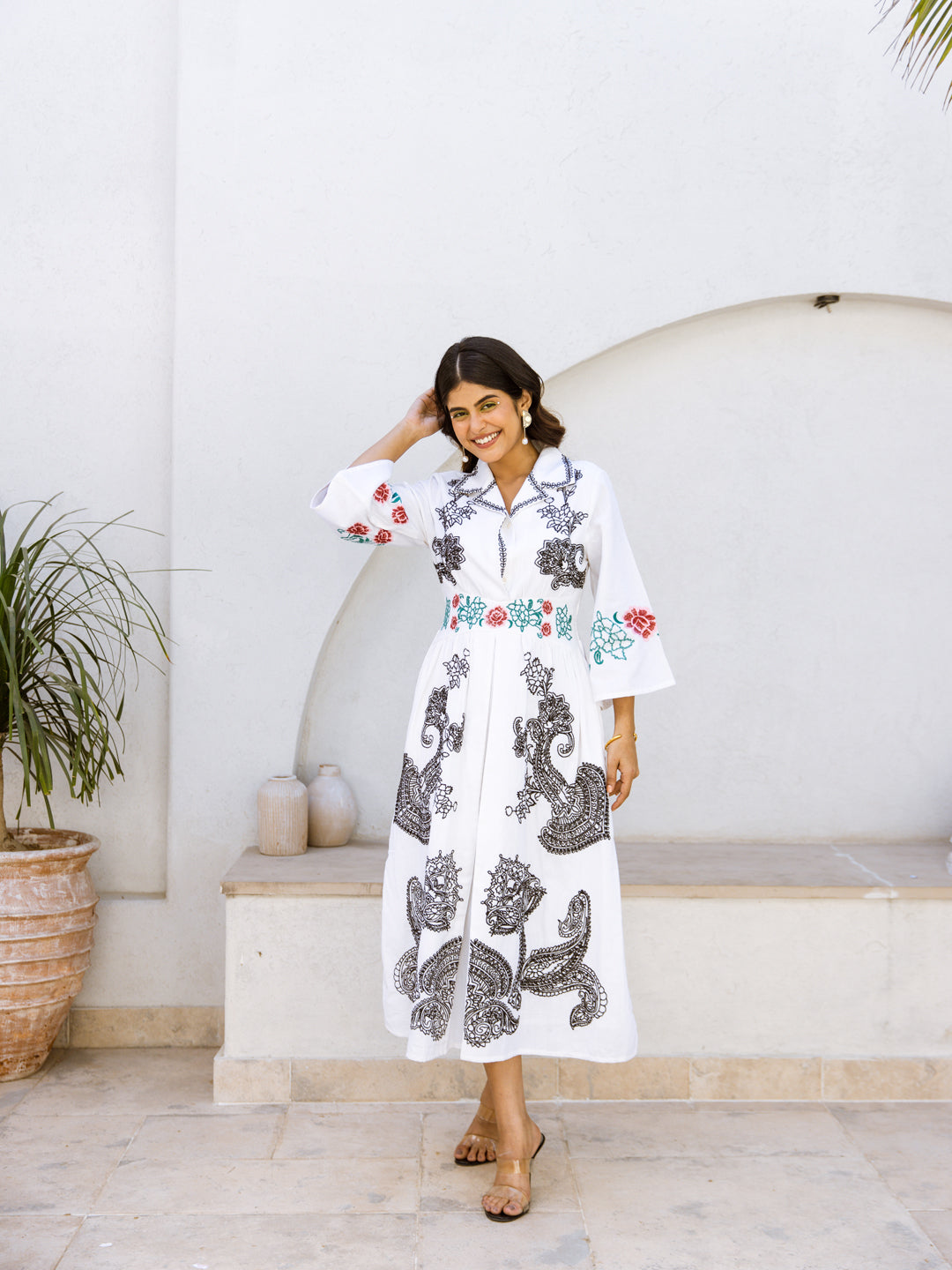 Farida White Embroidery Dress