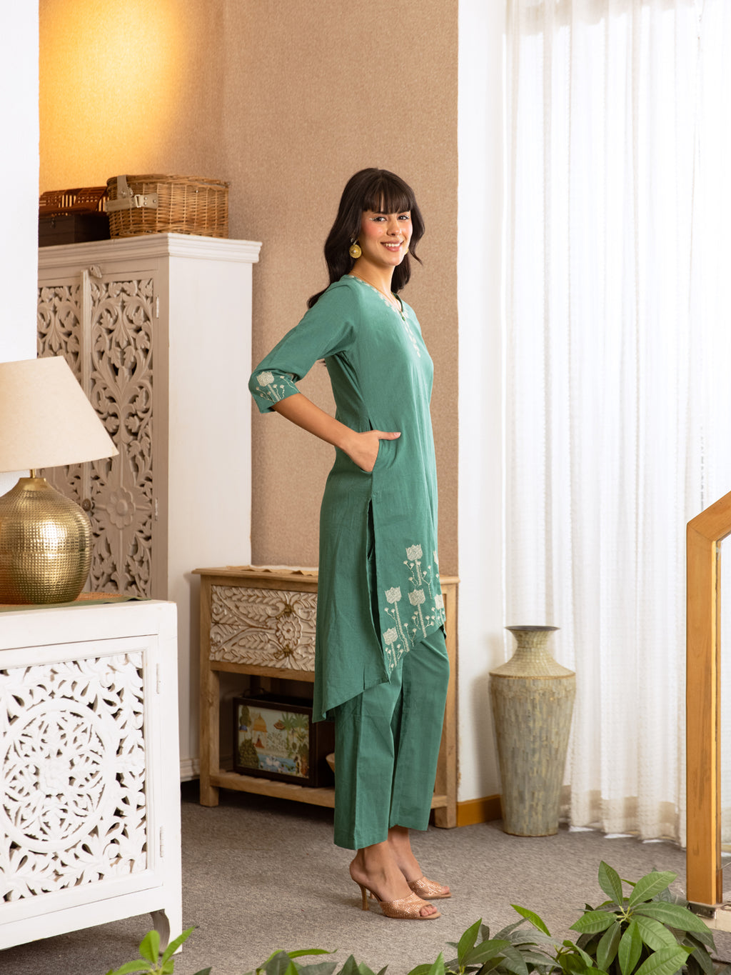 Flarix Green Embroidery Kurta Set