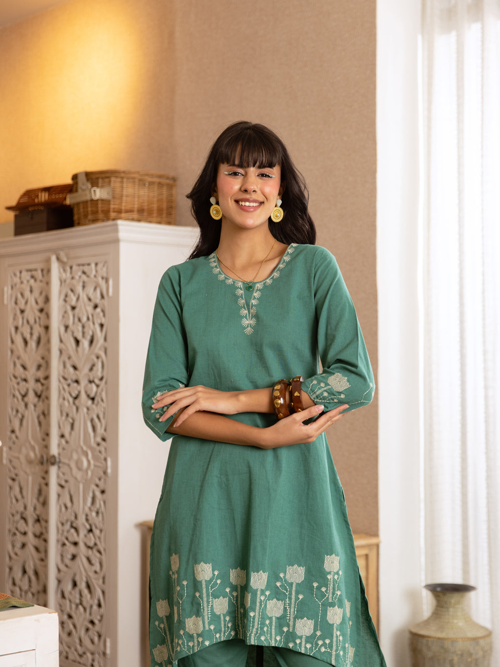 Flarix Green Embroidery Kurta Set