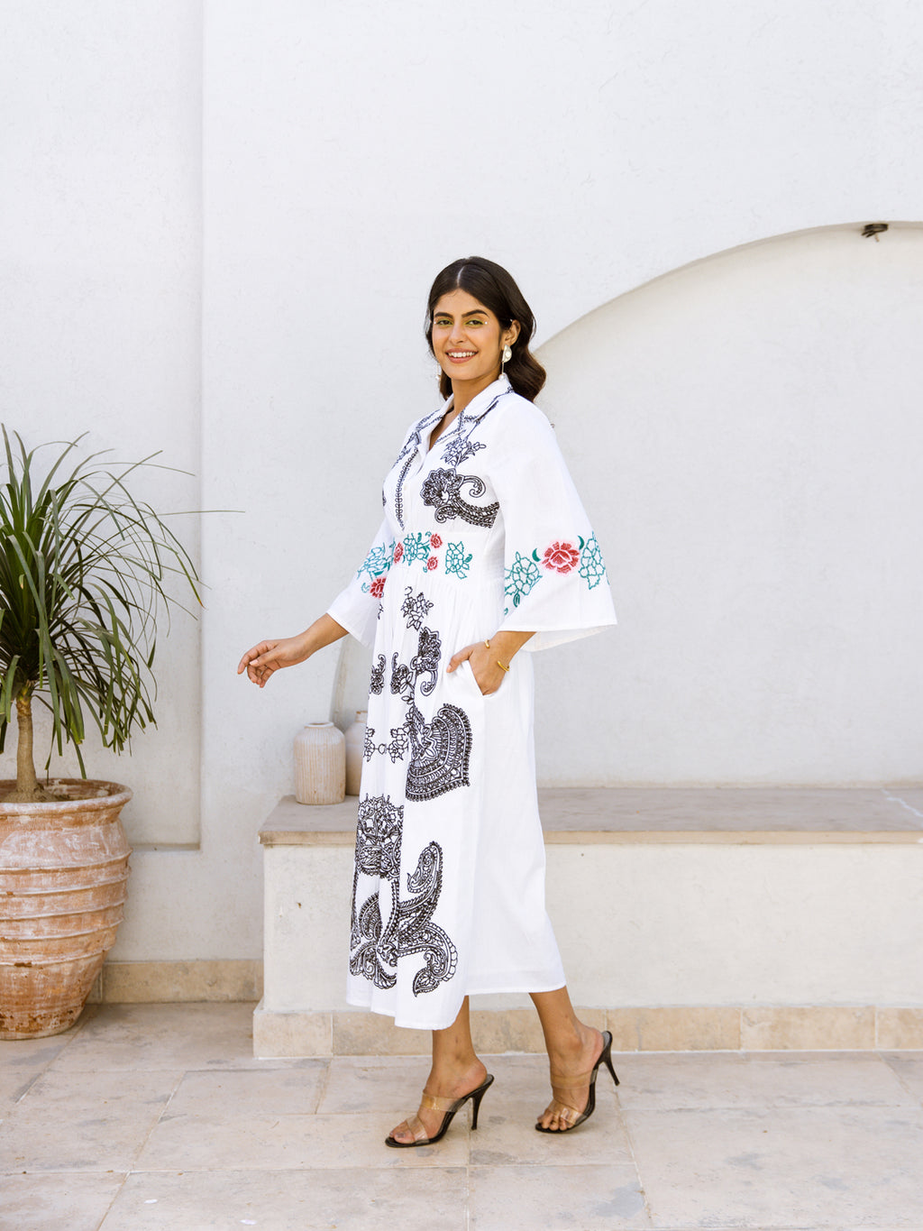 Farida White Embroidery Dress