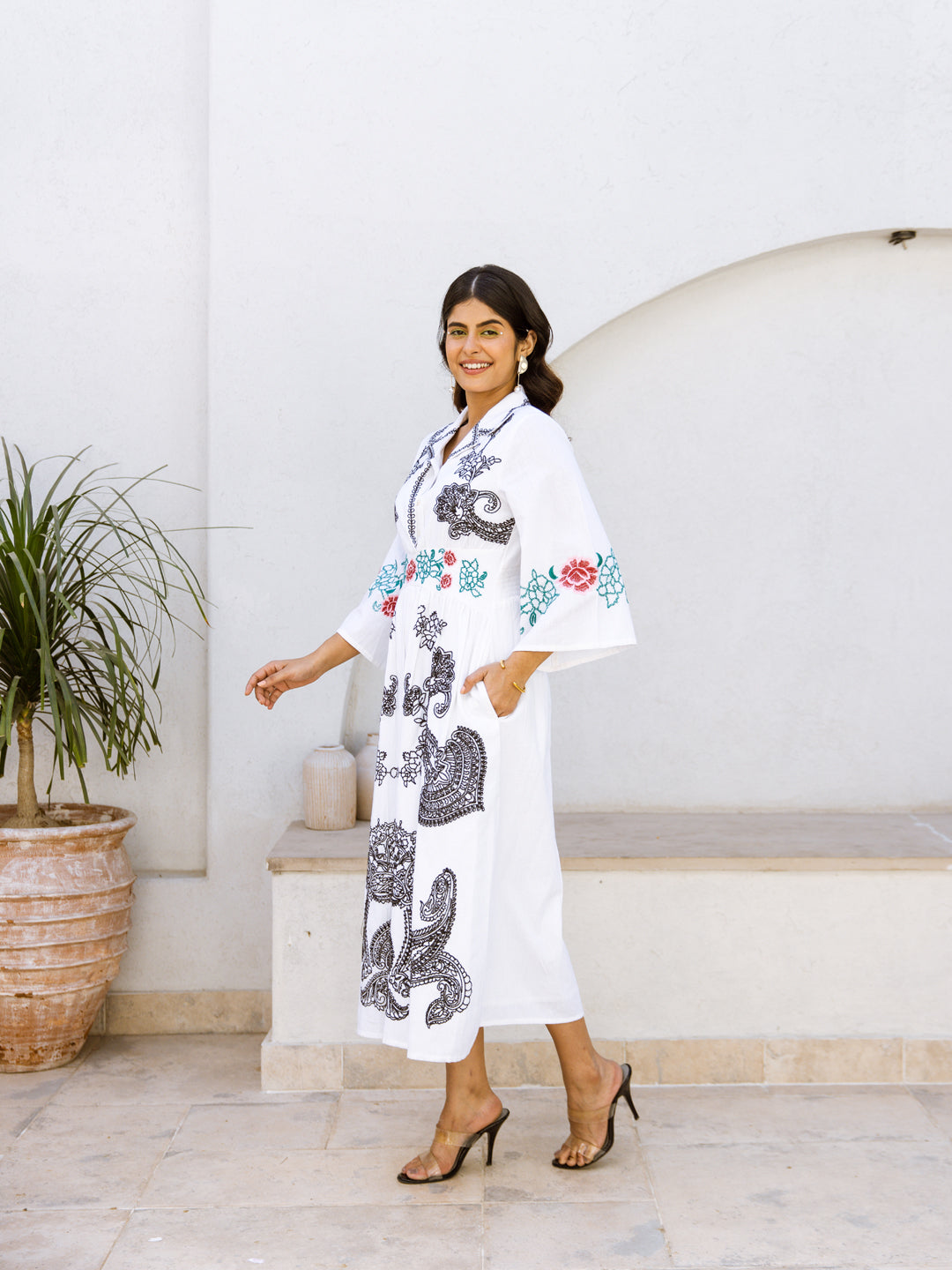 Farida White Embroidery Dress